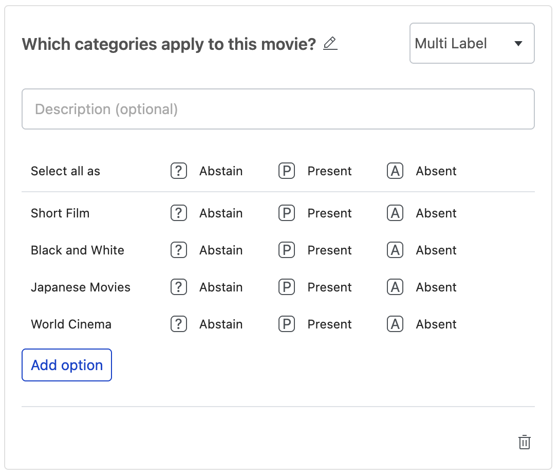 Add multi label question