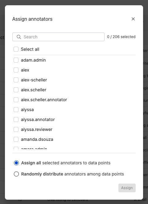 Assign selected annotators