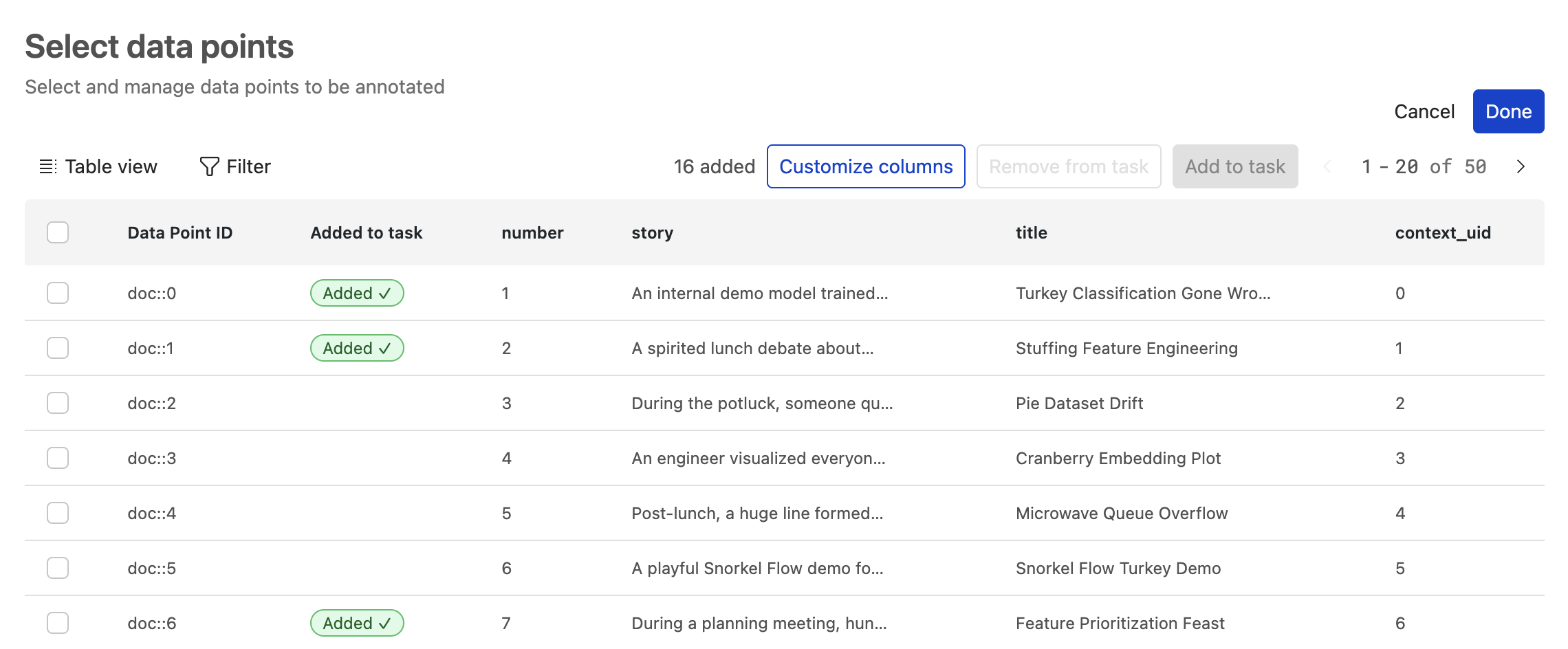 Select data points page