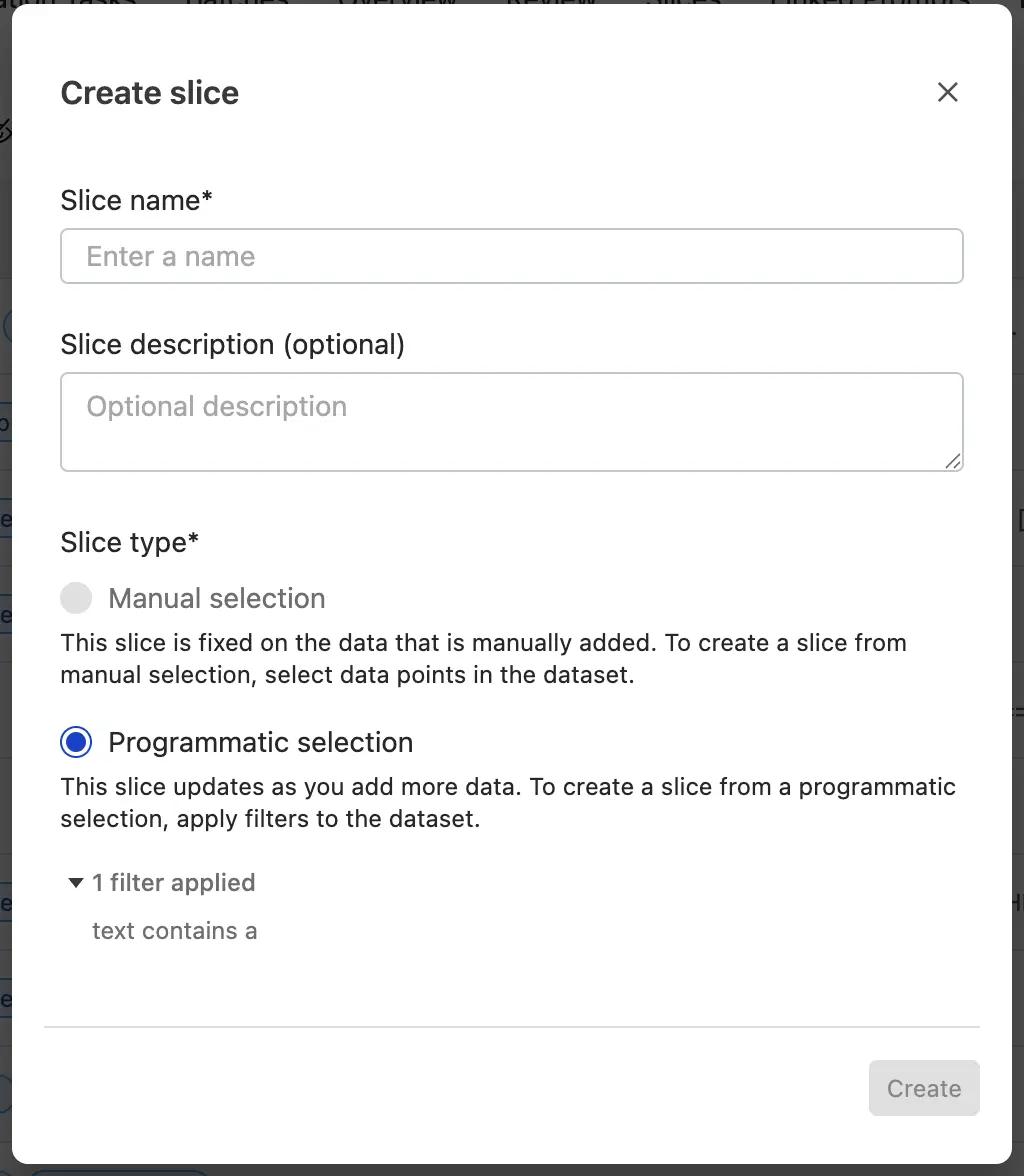 Slice creation modal